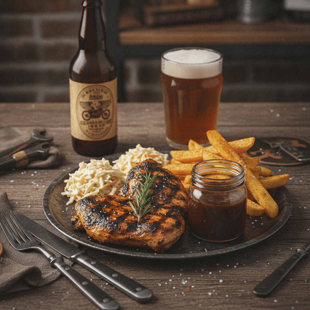 Road Chicken Gericht und Beilagen